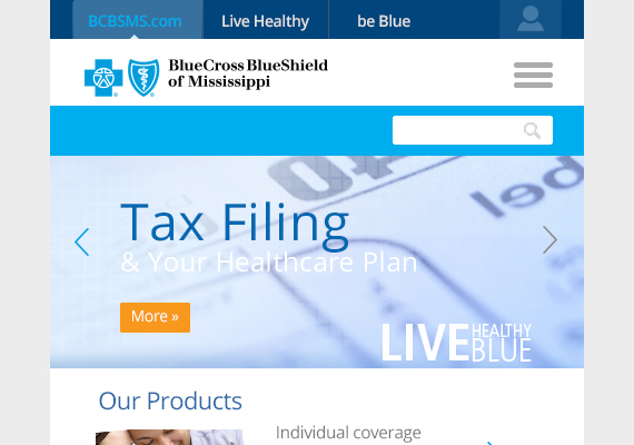 BCBS Mississipi Responsive Website Tablet View.